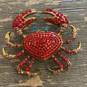 NEW RED RHINESTONED CRAB BROACH